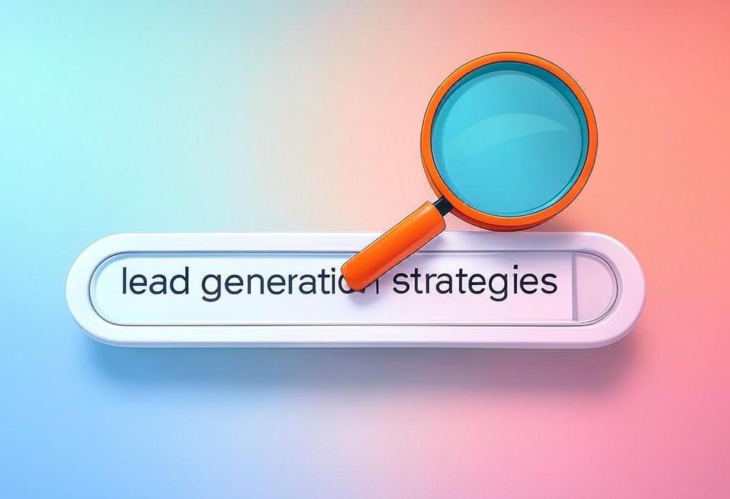 A search bar and a magnifying glass over a colorful background, symbolizing a deep look into Lead Generation Strategies That Actually Fill Your Pipeline
