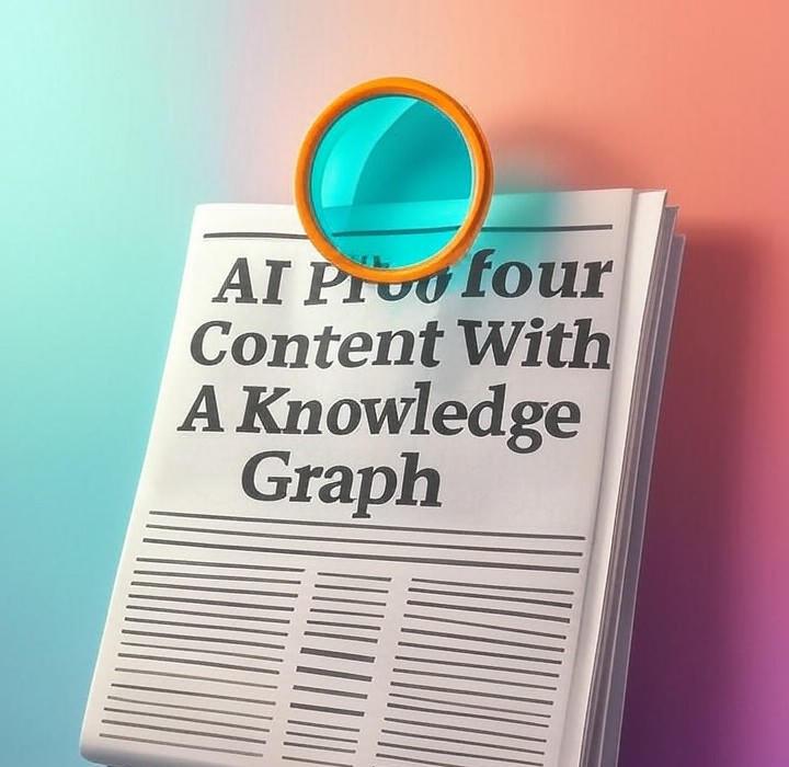 A newspaper and a magnifying glass over a colorful background, symbolizing a deep look into Is AI making your content obsolete? Fight back by merging SEO with your unique knowledge graph. Here's how to create content that's impossible to duplicate.