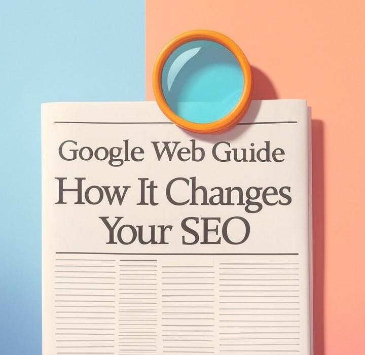 A newspaper and a magnifying glass over a colorful background, symbolizing a deep look into Google's Web Guide is shaking up the SERP. Is your SEO strategy about to become obsolete? Here's what you need to know to adapt and protect your rankings.