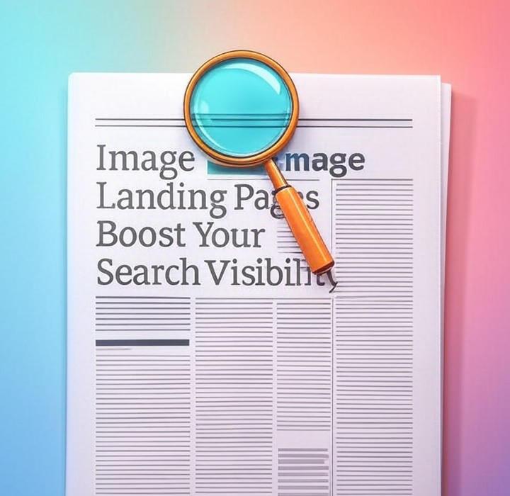 A newspaper and a magnifying glass over a colorful background, symbolizing a deep look into Are your images just sitting on a page? Google says unique image landing pages can skyrocket your search visibility. Learn this simple SEO hack to get more traffic now.