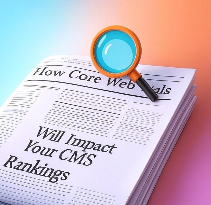 A newspaper and a magnifying glass over a colorful background, symbolizing a deep look into Core Web Vitals are a huge deal for CMS rankings. See the surprising data on which platforms are winning and which could be secretly tanking your site's SEO.